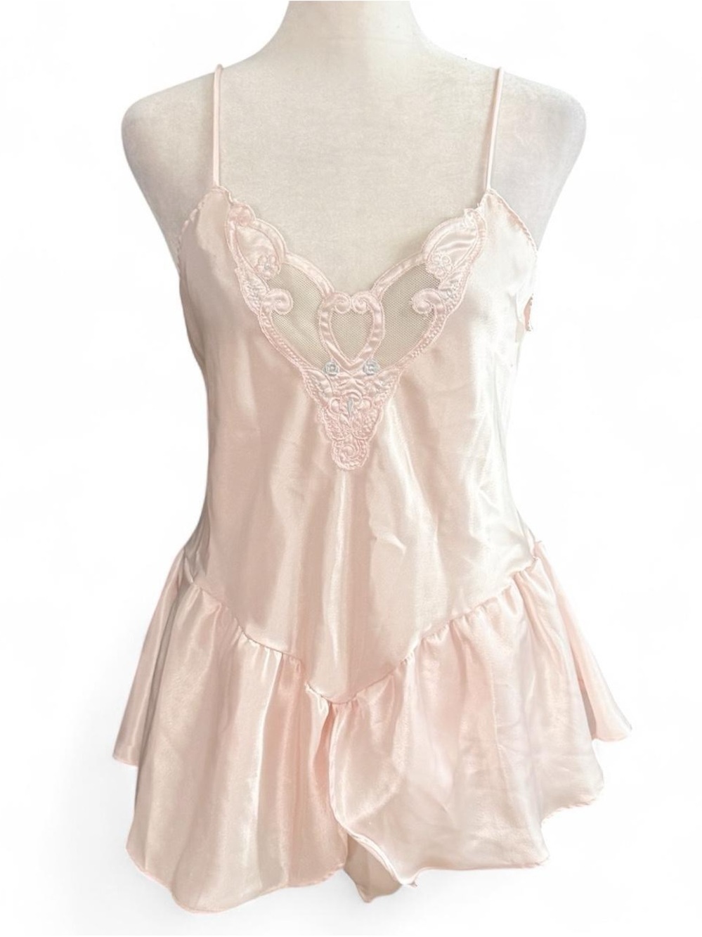 Vintage Delicates Pink Satin Teddy Bodysuit Small Lingerie